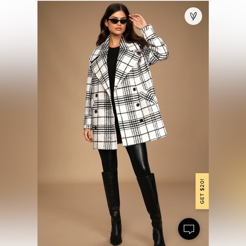 Alec Les Filles Weekend in the City Black & White Plaid Double-Breasted Coat